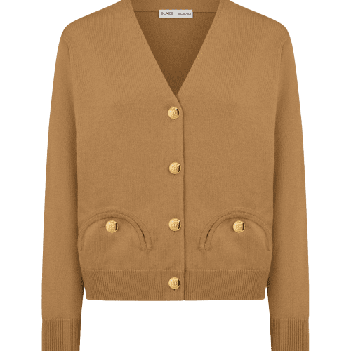 BLZ CARDIGANV NECK CAMEL front