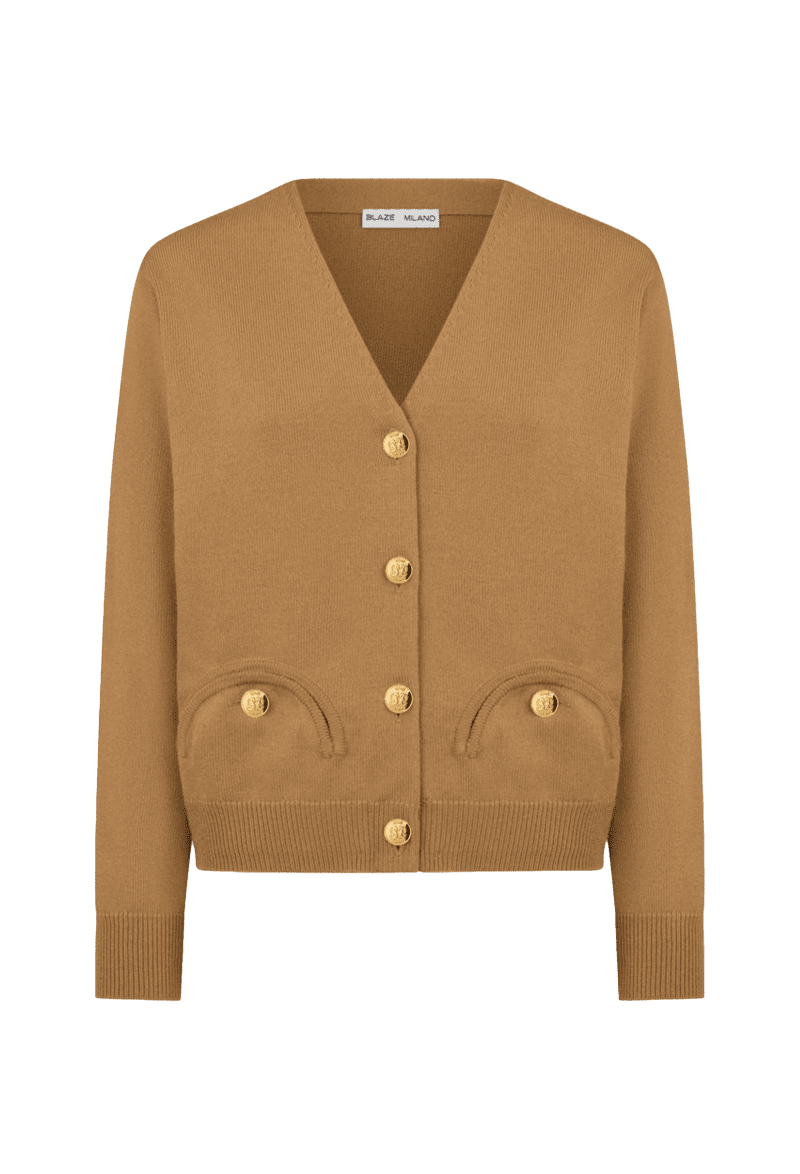 BLZ CARDIGANV NECK CAMEL front