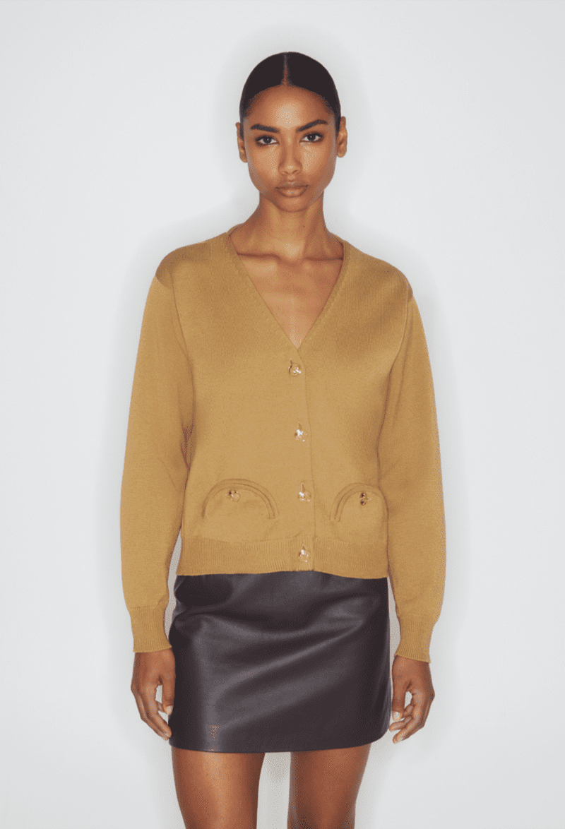 BLZ CARDIGANV NECK CAMEL front 1