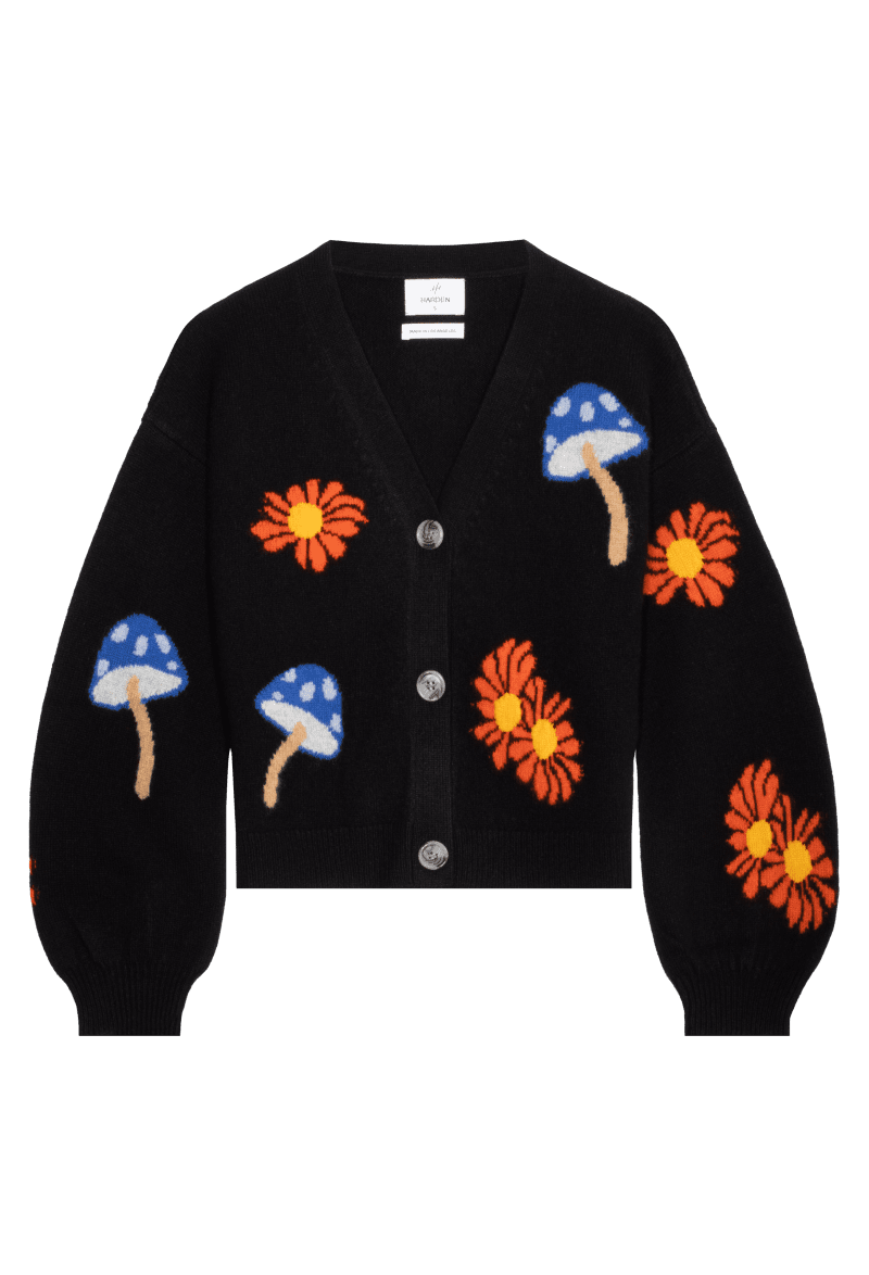 CopyofHAR SHROOMINGDAISYCROPPEDCARDI BLACK