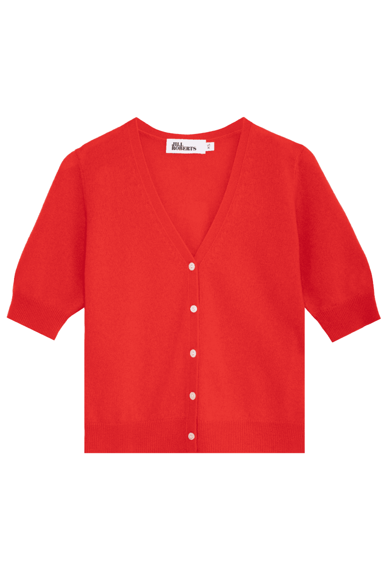 JR ELBOWSLEEVEV NECKCARDIGAN TOMATO 1