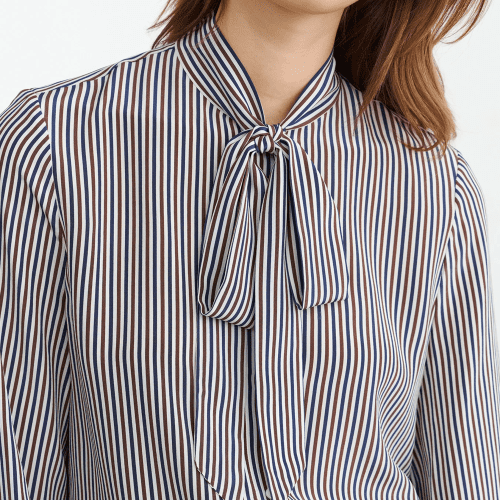 NL IRINASILKBLOUSE IVY BROWN NAVYSTRIPE detail