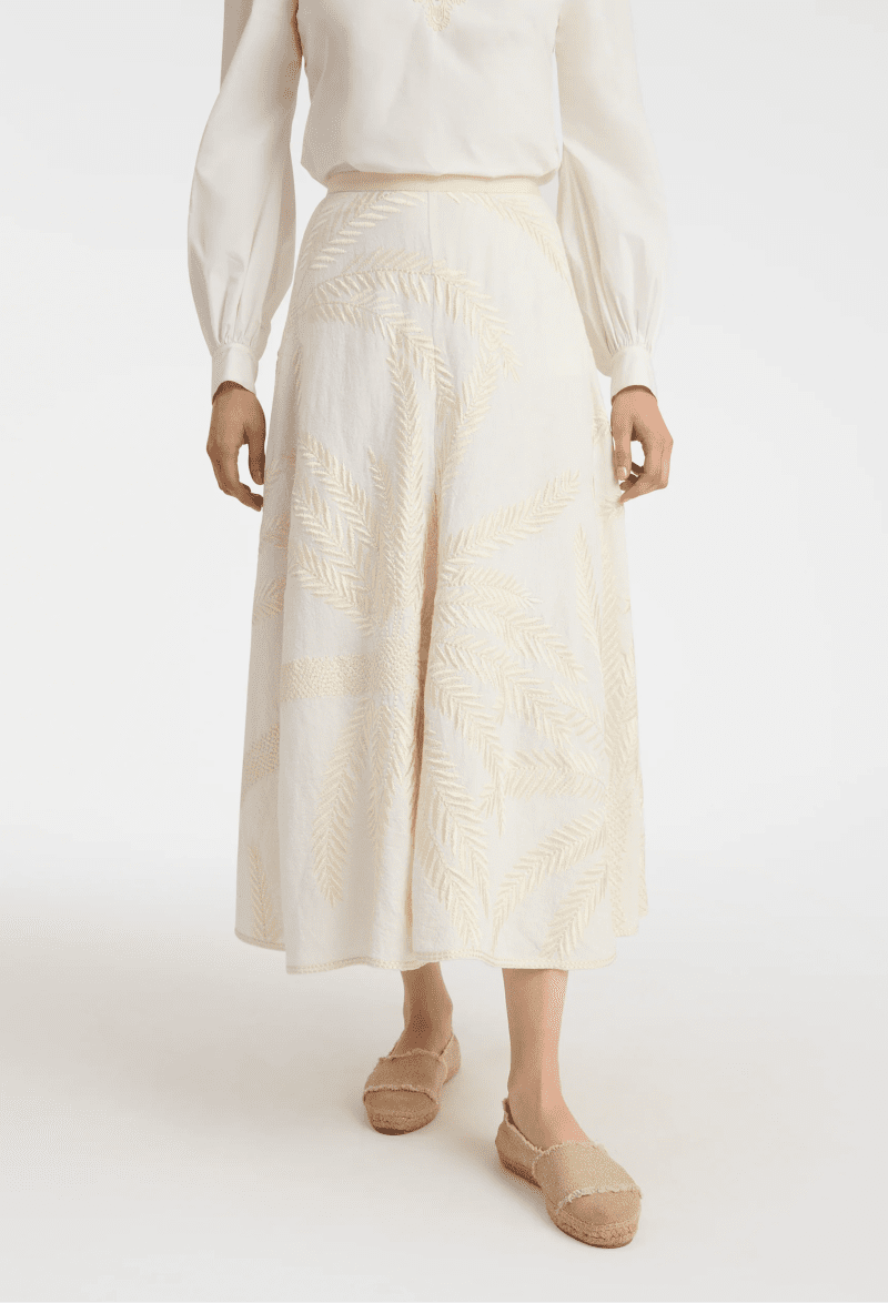 SIRENUSE TASHASKIRTWITHPALMEMBROIDERY WHITE front 2