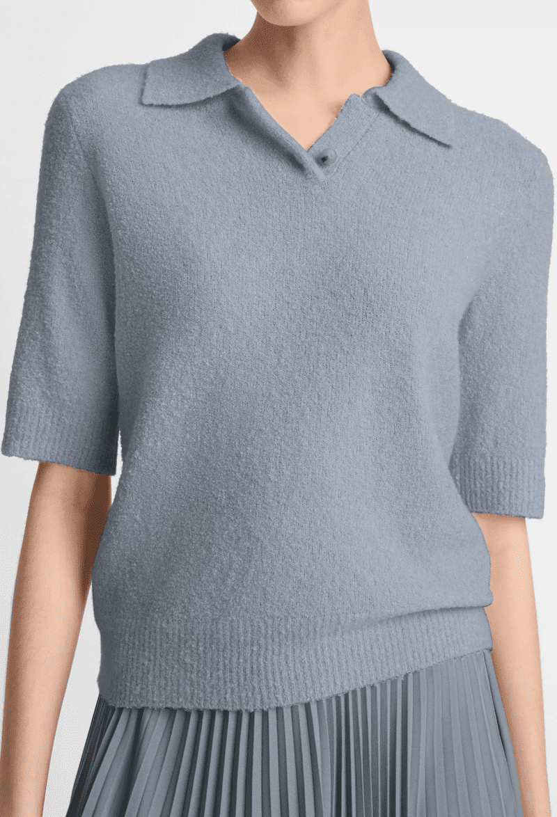 VIN SOFTBOUCLESILK BLENDPOLOSWEATER LAKESTONE detail